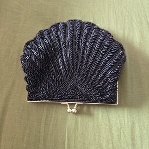 Black Beaded Vintage Clamshell Purse